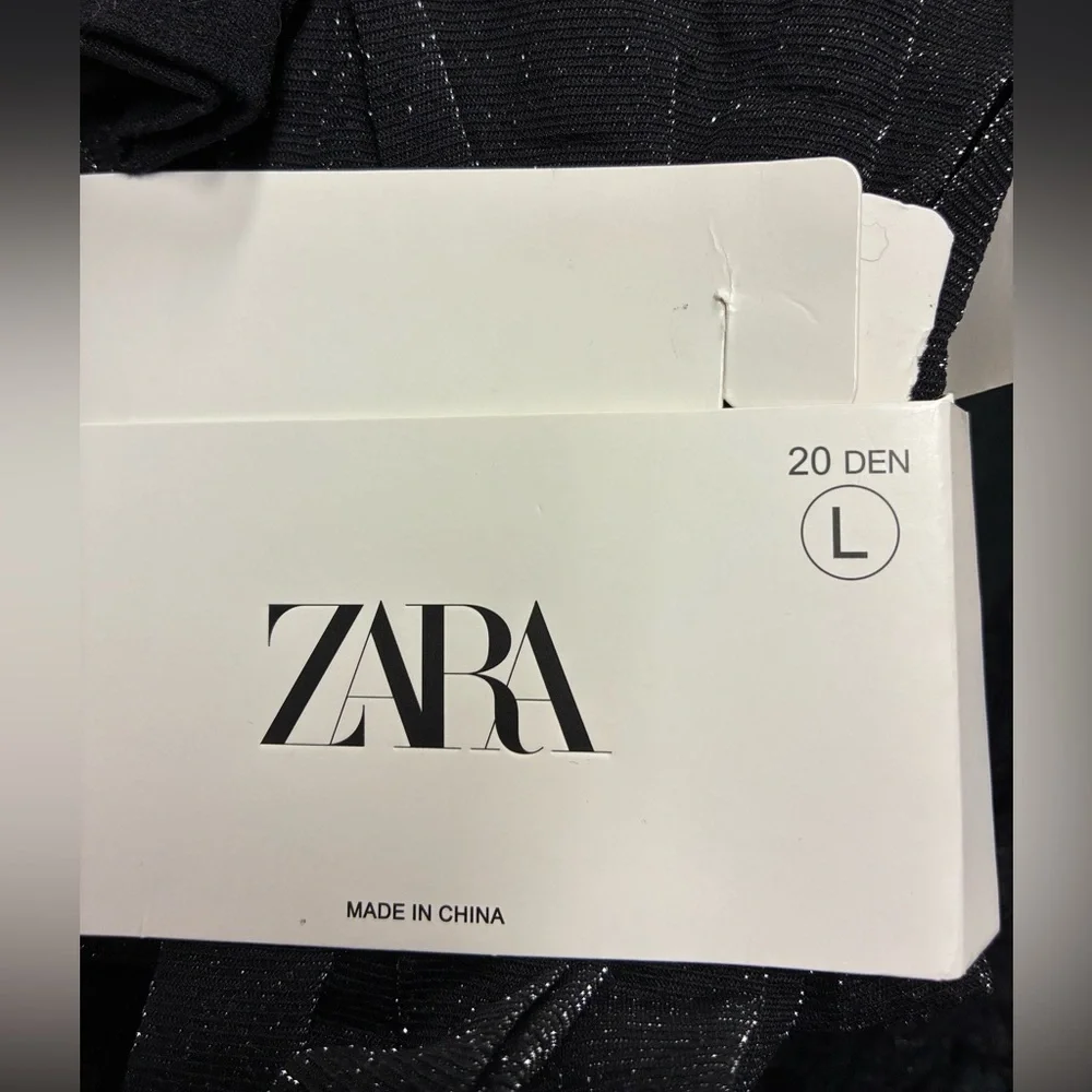 NWT. Zara Black Tights with Metallic Thread. Size L. - Picture 4 of 6